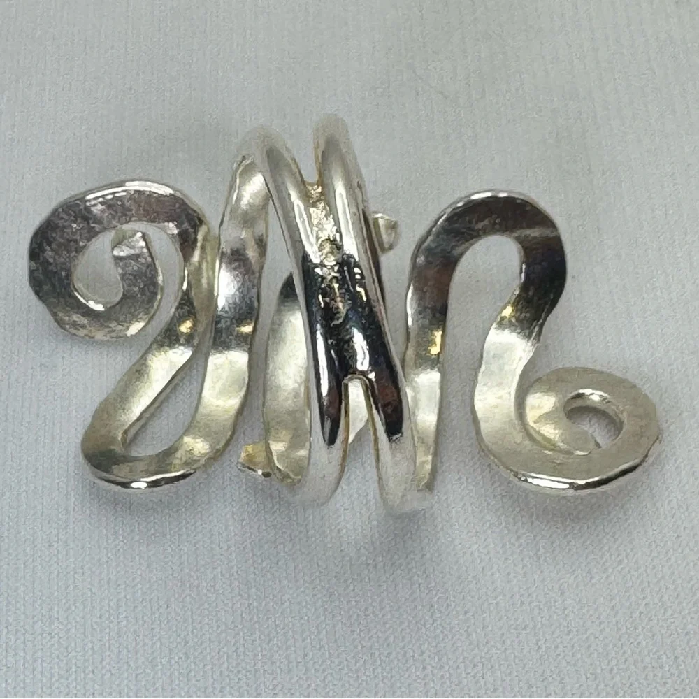 Vintage Mexico Silver Overlay Art Deco Hammered Finish Statement Ring Size 8